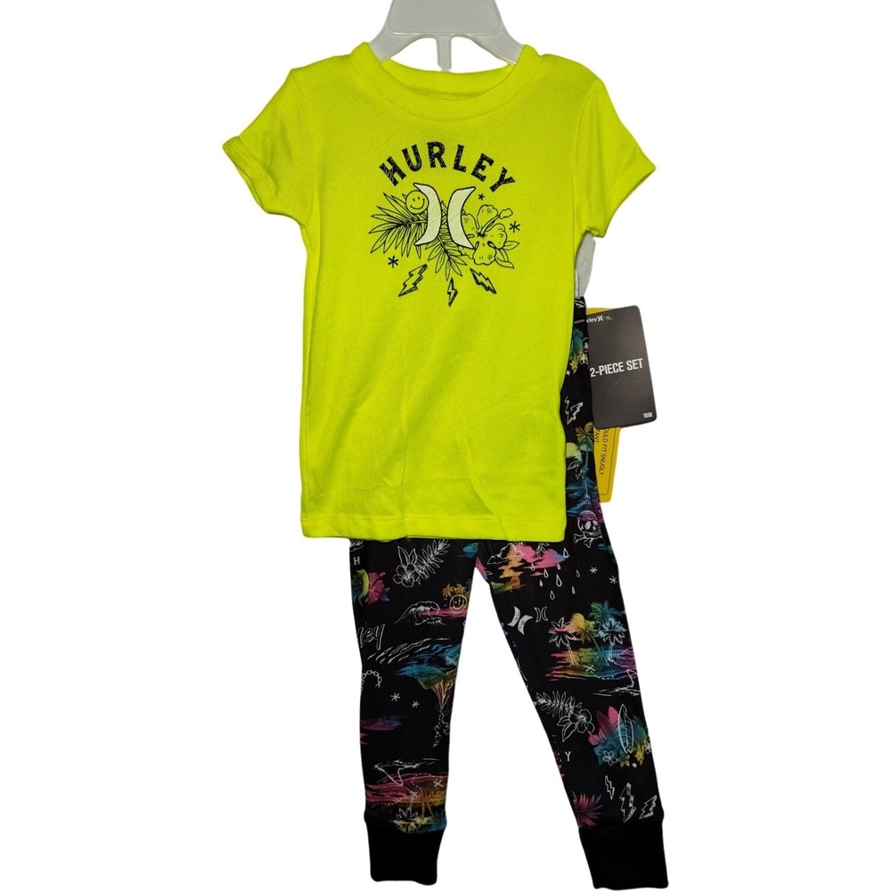 Hurley Baby 18 Mos Neon 2pc Pajamas Outfit‎ Unisex Soft Boy Girl Florescent NWT